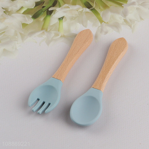 Online wholesale silicone baby fork and spoon set baby flatware set