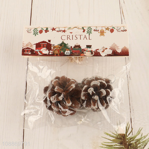 Good quality 2pcs artificial pine cone festival hanging ornaments