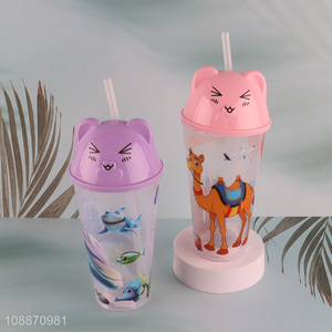 China wholesale cartoon pp water cup drinking cup with straw&lights