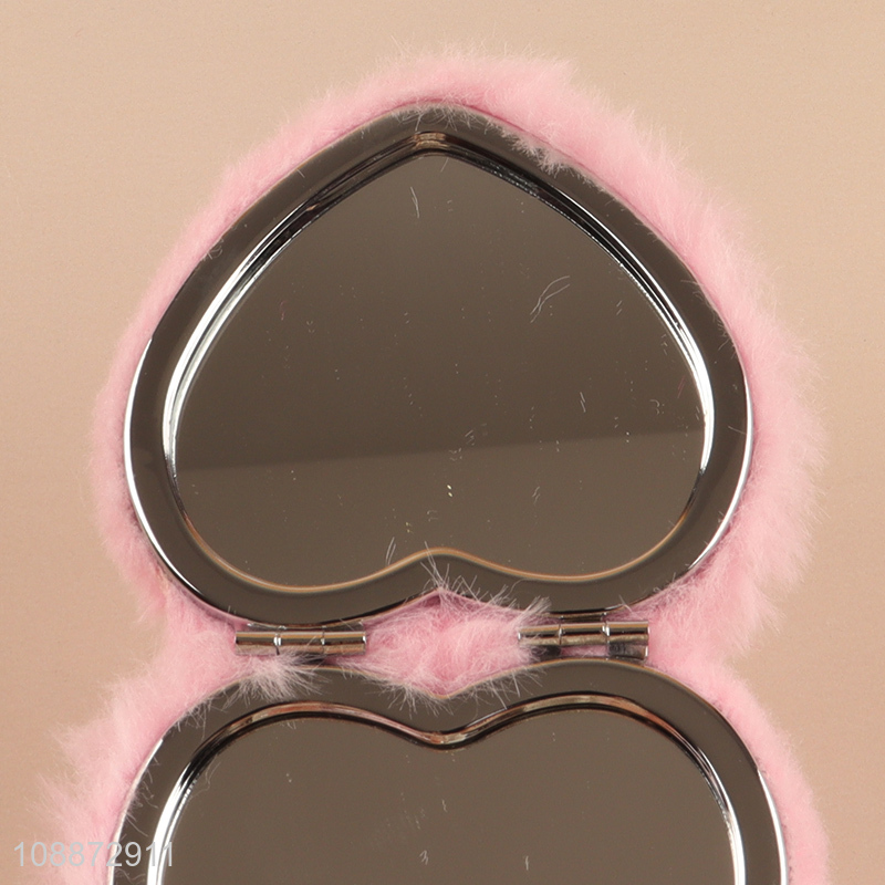 High quality fluffy double sided makeup mirror foldable compact mirror