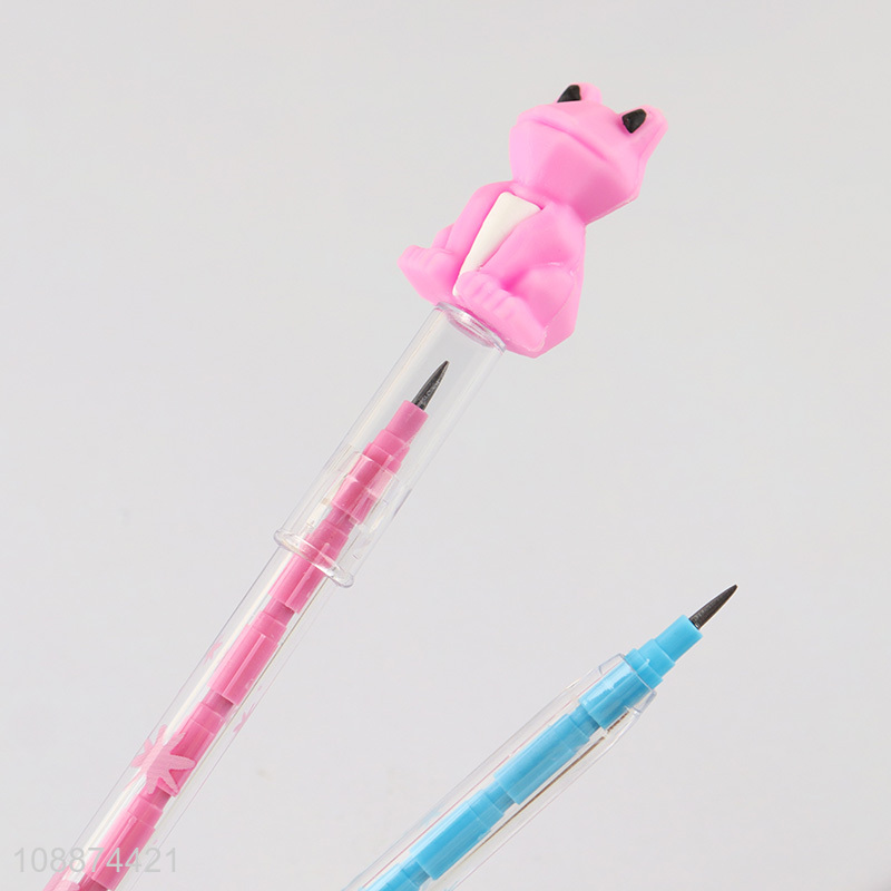 Top selling cartoon frog plastic bullet push pencils set for stationery