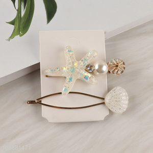 Hot selling 2pcs children girls pearl hairpin starfish hairpin set