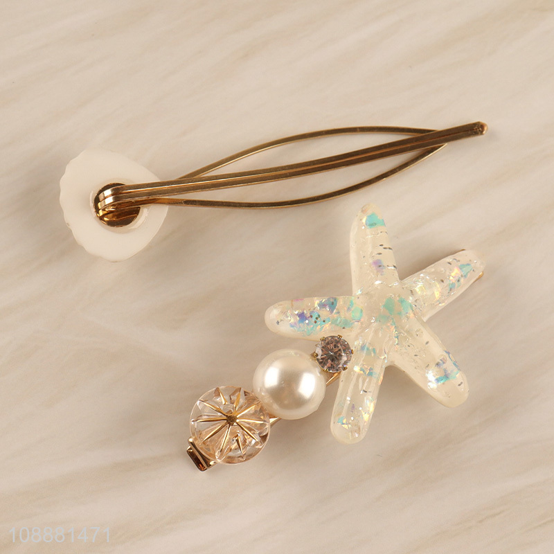 Hot selling 2pcs children girls pearl hairpin starfish hairpin set