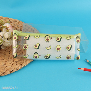 Yiwu market transparent avocado kids students pencil bag with zipper