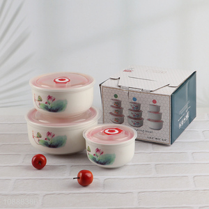 Wholesale 3-Piece Porcelain Food Storage Containers Ceramic <em>Bowl</em> Set with Lid