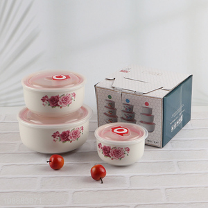 Good Quality 3-Piece Porcelain <em>Bowl</em> Set with Lid for Meal Prep, Mixing & Serving