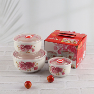 Hot Selling 3-Piece Microwavable Porcelain Bowls Ceramic <em>Bowl</em> Set with Lids