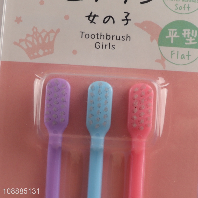 Good quality 3pcs girls toothbrush with soft bristles for home and travel