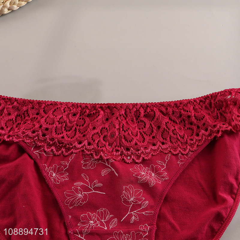 Popular products red mid waist women sexy lace cotton underwear