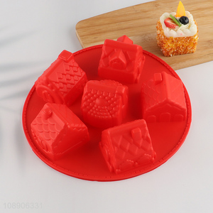 High quality 6-cavity heat resistant house shape silicone cake molds