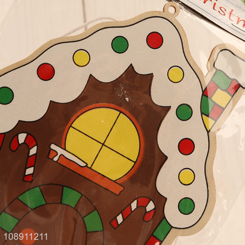 New Arrival Painted Wooden House Pendants Christmas Tree Ornaments