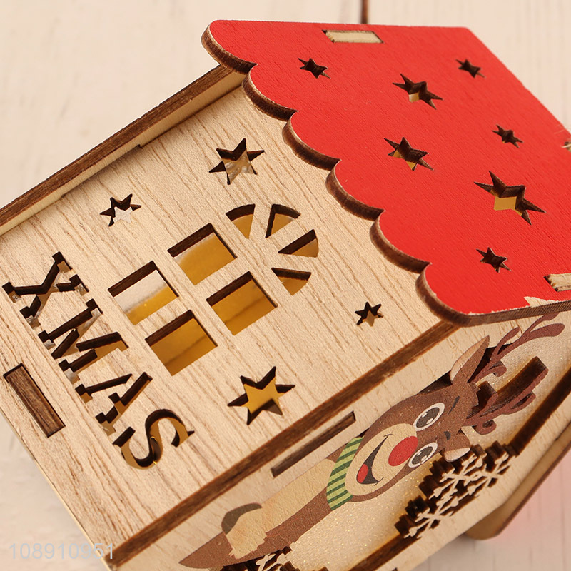 New Product Christmas Led Light Wooden House Christmas Tree Ornaments