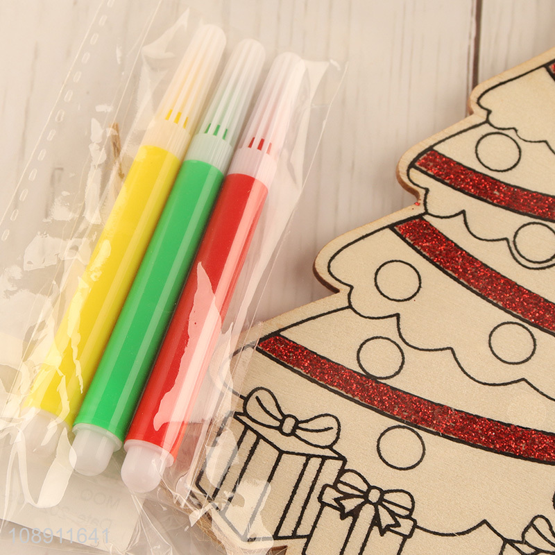 New Product Unfinished DIY Coloring Wooden Christmas Tree Hanging Ornament