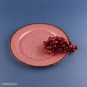 Hot products round pink glass dessert plate dinner plate for sale