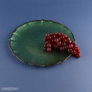 Online wholesale green tabletop decoration glass plate dinner plate