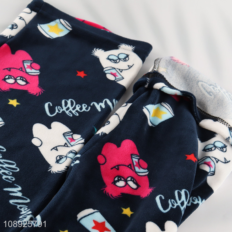 Factory wholesale cartoon printed soft men coral velvet pajama pants