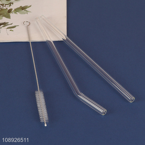 Hot Selling 2+1 Clear Reusable Glass Straws with Cleaning Brush