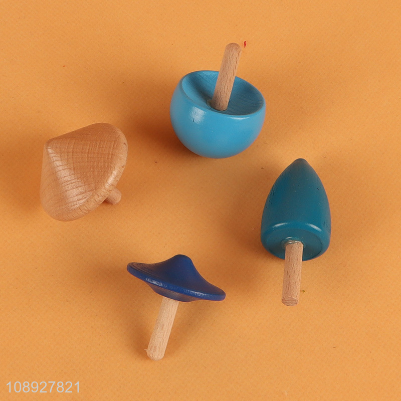 Wholesale 4PCS Wooden Spinning Tops Kindergarten Toys for Kids