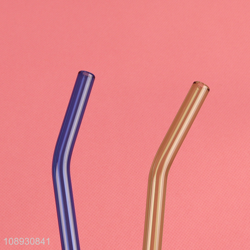 High Quality 6+1 Colorful Bent Glass Straws for Hot and Cold Drinks