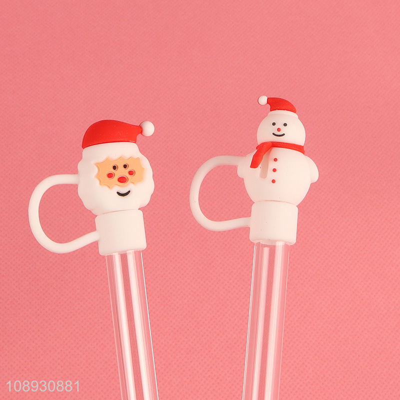 Factory Supply 4+1 Reusable Glass Straws with Christmas Straw Cover