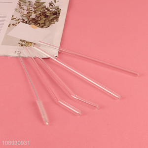 High Quality 4+1 Clear Glass Straws with Bent and Straight Straws