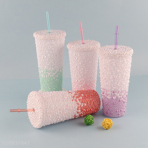 China factory creative pearl straw cup water cup for sale