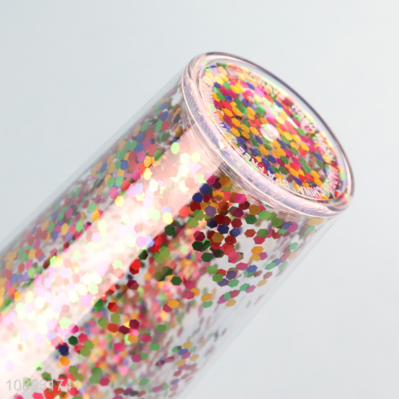 Good price glitter cat ear plastic water cup with straw