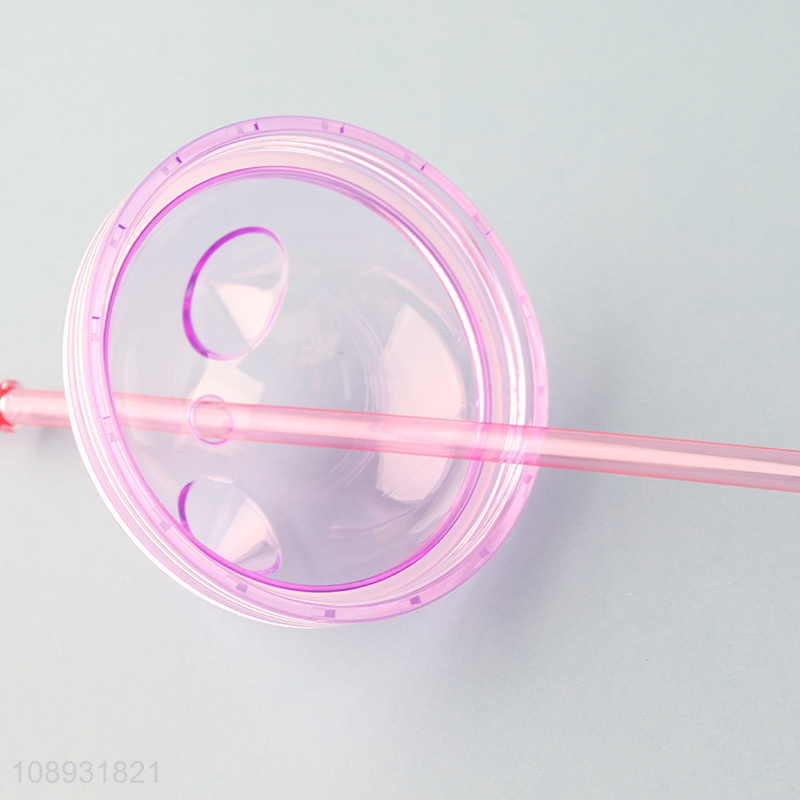 Top quality multicolor cat ear plastic straw water cup with lid