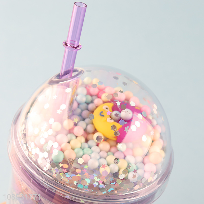 Best selling cartoon plastic straw water cup with light