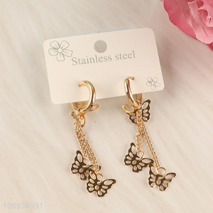 Good quality golden women long tassel earrings butterfly earrings