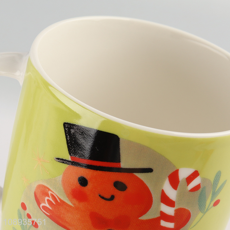 Online wholesale christmas printed ceramic water cup with handle