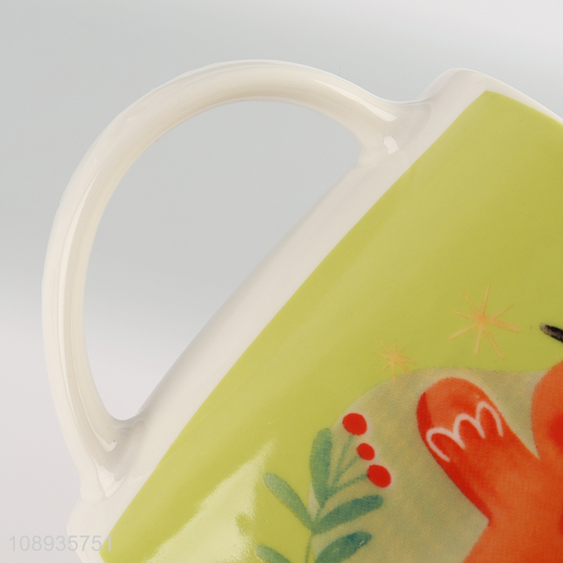 Online wholesale christmas printed ceramic water cup with handle