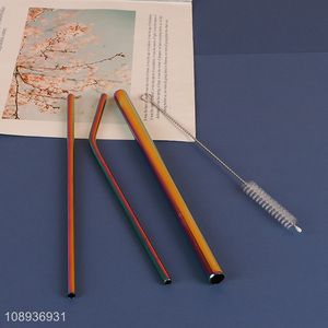 High Quality 3+1 Colored Stainless Steel Straws for Hot and Cold Drinks