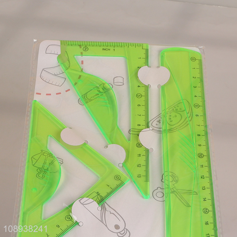 Wholesale 4 Pieces Plastic Ruler And Protractor Set for Teachers Students