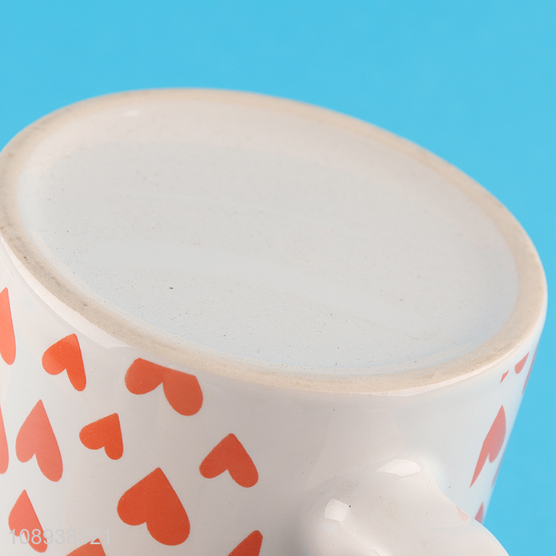 Popular products heart pattern ceramic water cup with handle