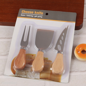 Hot Selling 3PCS Stainless Steel Cheese Knife Set with Rubber Wood Handle