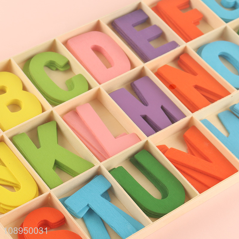 Wholesale Early Learning Toys Colorful Wooden Alphabet with Storage Tray