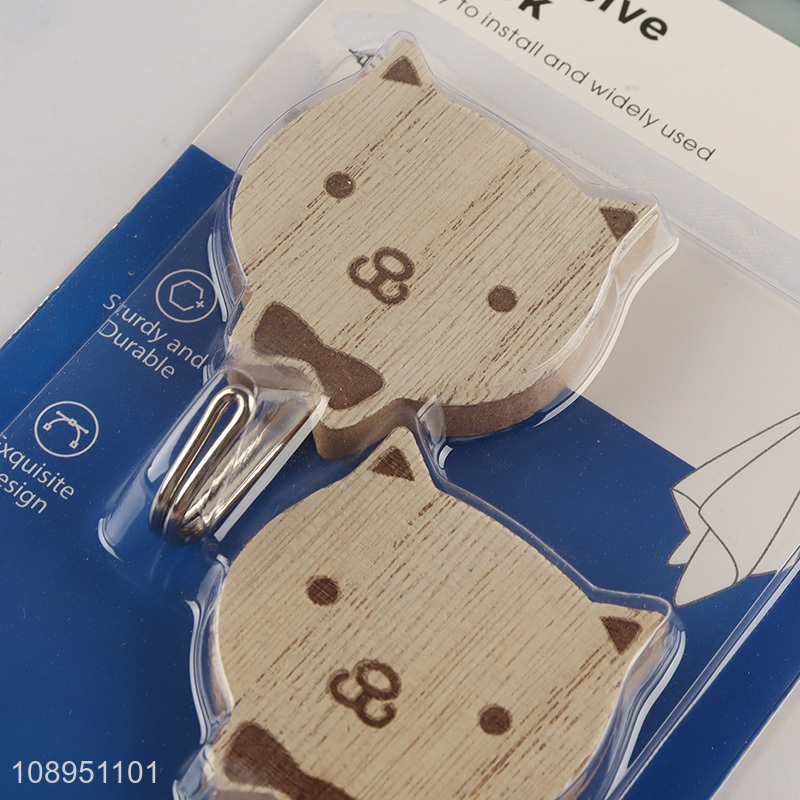 China Imports 2PCS Cat Shape Wood Wall Hooks Adhesive Towel Hooks