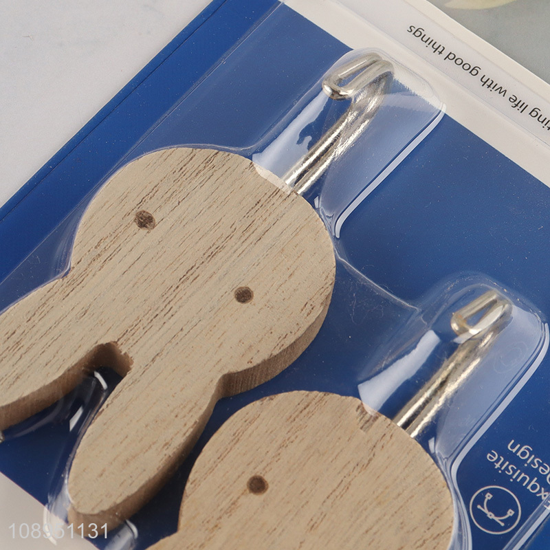 Hot Selling 2PCS Rabbit Shape Wooden Hooks Self Adhesive Wall Hooks