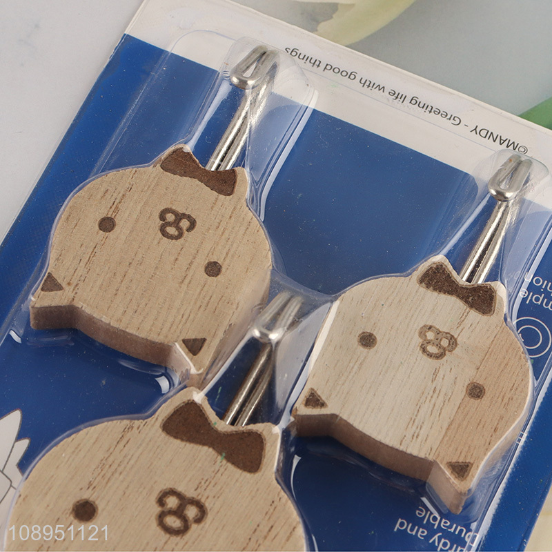 Wholesale 3PCS Cat Shape Wooden Hooks Stick On Wall Hook for Kitchen