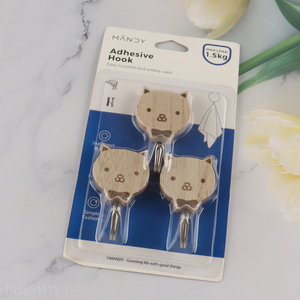 Good Quality 3PCS Cat Shape Wooden Hooks Non-Trace Sticky Hooks