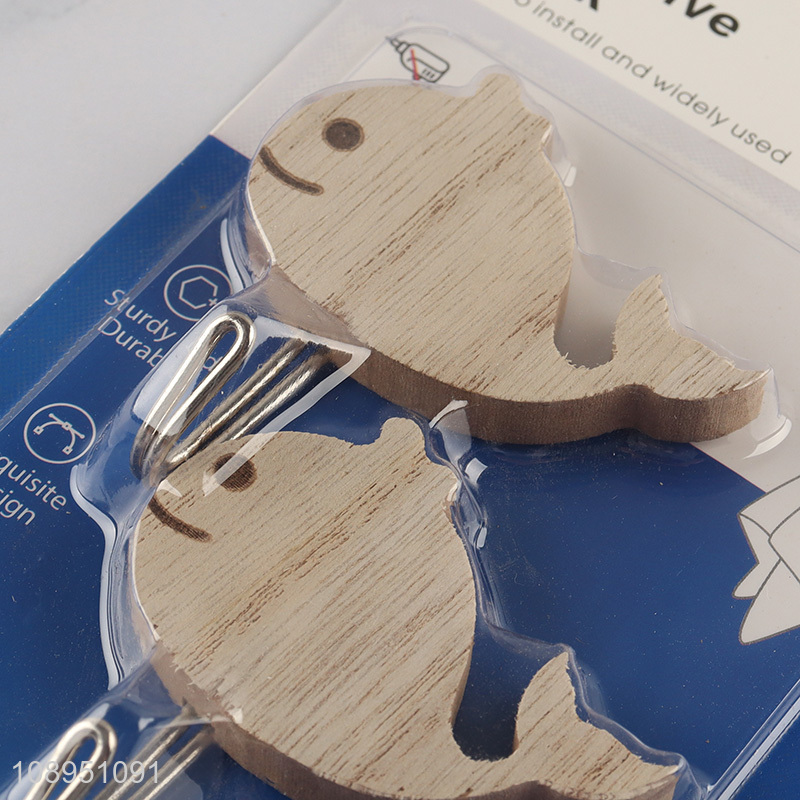 Good Quality 2PCS Dolphin Shape Wood Wall Hooks Adhesive Coat Hooks