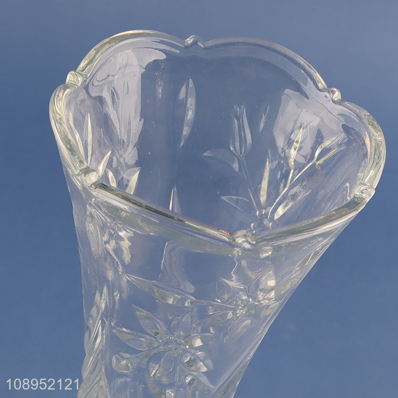 High Quality Transparent Embossed Glass Vase for Home Office Decor