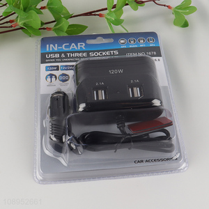 Best Selling 120W Car Charger Cigarette Lighter USB Charger with 3 Sockets