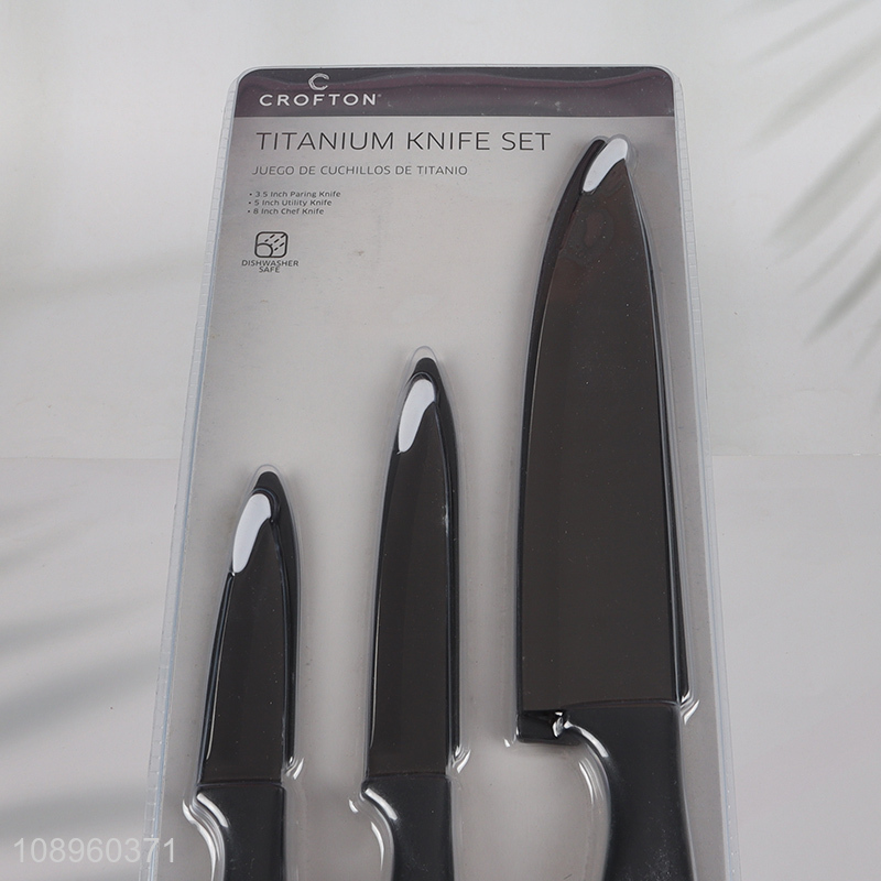 Top selling 3pcs black kitchen knife titanium knife set