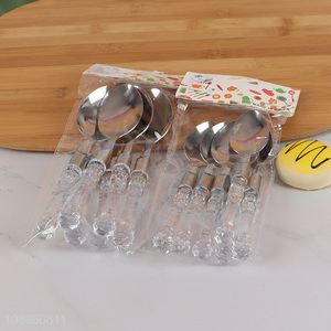 New arrival 6pcs stainless steel spoon with clear handle