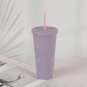 Factory price purple 660ml plastic cup water cup with lid&straw