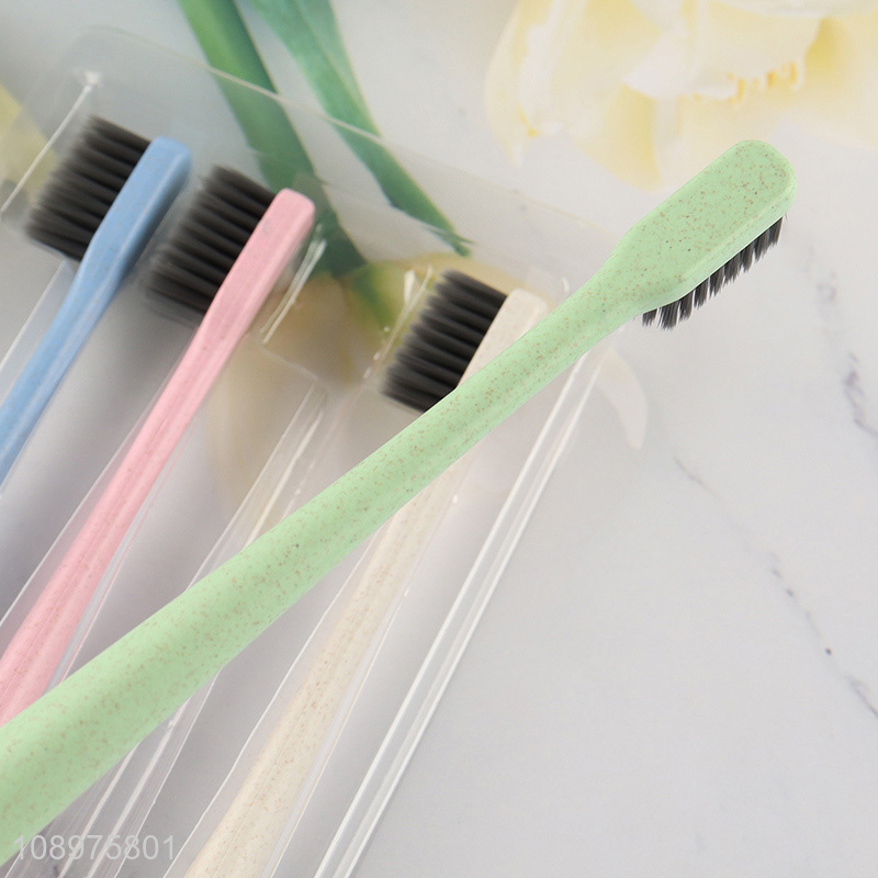 Good quality 4pcs eco-friendly wheat straw adult toothbrush set for sale