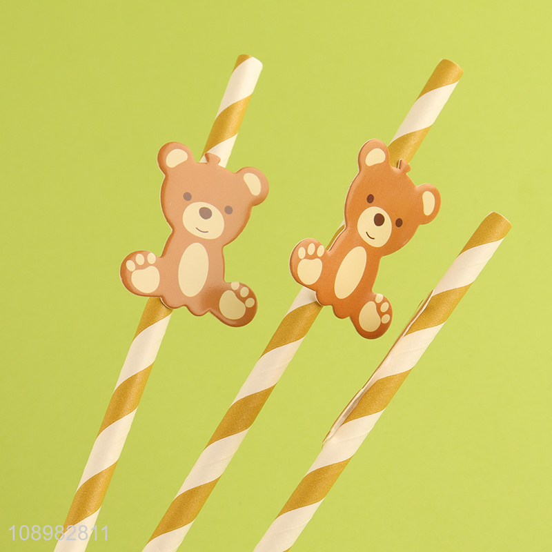 Yiwu market cartoon bear paper disposable drinking straw for sale