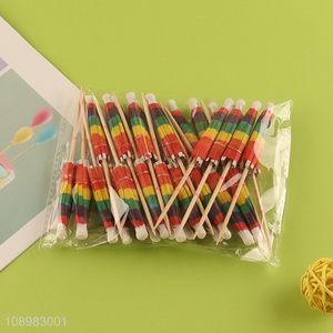 Best selling rainbow color umbrella wooden fruits pick wholesale